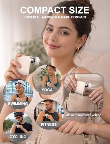 Mini Massage Gun - Small Handheld Muscle Massager with Percussion Deep Tissue, 5 Adjustable Vibration Frequency & 3 Interchangeable Heads - Portable Pocket Massage Gun for Gym, Travel, Office - Image 2