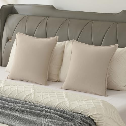 FUTEI Pack of 2 Chenille Throw Pillow Covers 18x18 Inch, Beige - Image 6