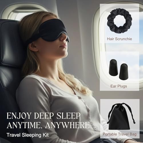 Black Sleep Eye Mask, Blackout Silk Satin Travel Blindfold Set Women - Image 7