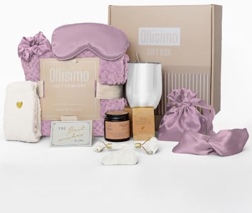 Luxury Gift Basket for Women – Spa Self Care Kit, Hug in a Box, Get Well Soon Package, Thinking of You Gift, Birthday Box, Relaxing Set, Sympathy Present for Her, Mom, Wife (Dust Rose) by Ollisimo