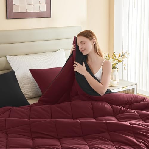 132x120 Alaskan King Comforter, Extra Large King Size Comforter Oversized, All Season Soft Lightweight Quilt Down Alternative Duvet Insert with 8 Corner Tabs, Black&Red - Image 6