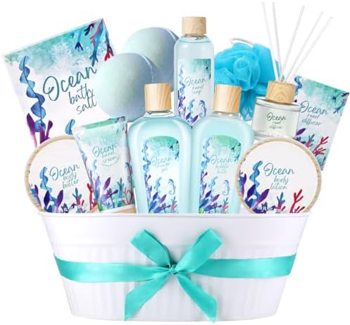 BODY & EARTH Ocean 11pc Spa Gift Baskets for Women Gifts for Her by BODYEARTH