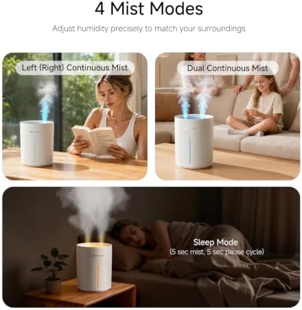Cordless Air Humidifier for Bedroom Baby, 3L Top Fill Dual Spray Portable - Image 6