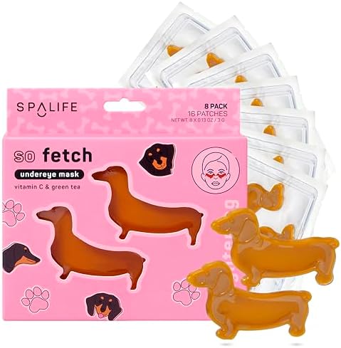 SpaLife So Fetch Hydrogel Under Eye Patches for Dark Circles | Dachshund Under Eye Patches for Puffy Eyes | Weiner Dog Undereye Bags and Puffiness Removal | Boo Basket Stuffers | 8 Pairs by SpaLife