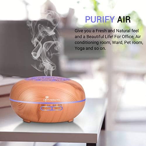 Diffuserlove Essential Oil Diffuser 550ML Diffuser Remote Control Wood Grain Aroma Diffuser Cool Mist Humidifier with 4 Timer, 7 Color LED Lights, Auto Shut-Off for Home Bedroom Office - Image 6