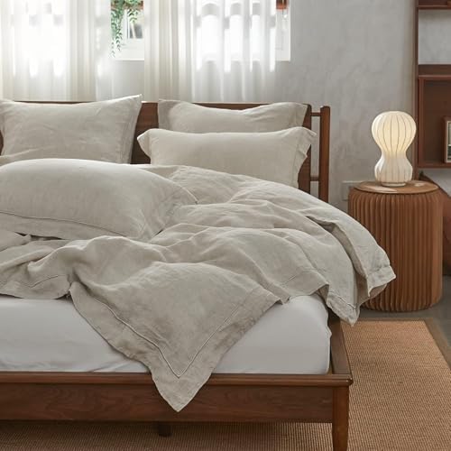 Simple&Opulence 100% French Flax Linen Duvet Cover Set with Embroidery Washed - 3 Pieces (1 Duvet Cover with 2 Pillow Shams) with Button Closure Soft Breathable Farmhouse - Linen, King Size - Image 6