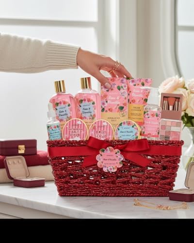 Skin Care Set for Women, Red Rose Bath & Body Basket Gift, Spa Gift Basket - Image 6