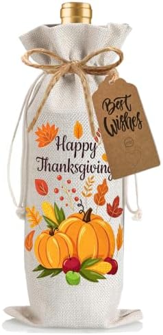 1Pcs Happy thanksgiving Wine Bag Happy Thanks Wine Bag Thanksful Gifts Wine Bag, with 1Pcs Kraft Blessing Cards and natural jute rope - Image 6