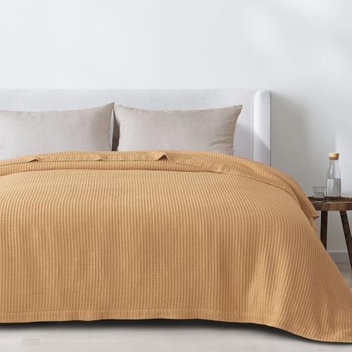 100% Cotton Yellow Blanket Twin Size for Bed - Breathable and Soft, Waffle Weave for Summer Spring, 90x66 Inches (Marigold) - Image 6