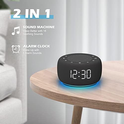 Buffbee Sound Machine & Alarm Clock 2-in-1, 0-100% Clock Face Brightness, Bottom Colored Light, Sleep Timer, Precise 30-Level Volume Control White Noise Machine - Image 2