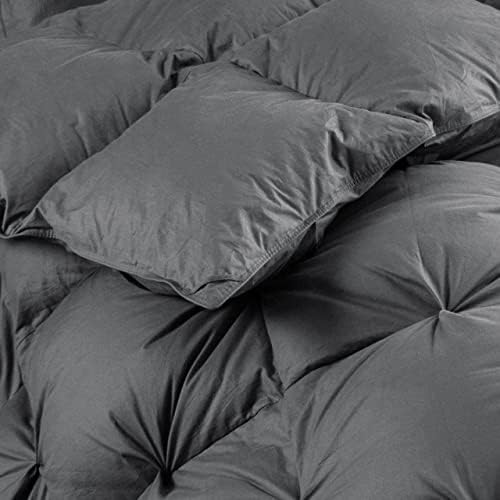 Luxurious All-Season Goose Down Feather Fiber Comforter King Size Duvet Insert, Exquisite Pinch Pleat Ruffled Twisted Flower, Premium Baffle Box, 100% Egyptian Cotton Cover, 70 oz. Fill Weight, Gray - Image 7