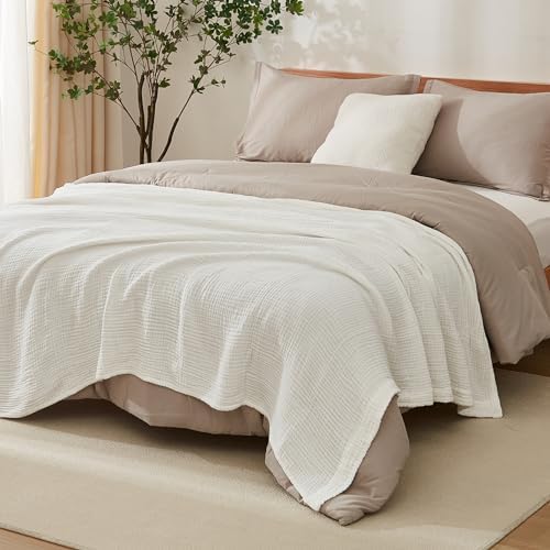 EMME Cotton Muslin Large Throw Blanket Couch Breathable Gauze Soft Lightweight Bed Blankets Adults (White,50"x70") - Image 6