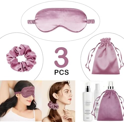 3Pcs Satin Eye Mask Silk Sleep Masks Set Silky Blindfold Eyeshade Blackout Eyes Cover Pouches Bag Scrunchy Wedding Gift - Image 2