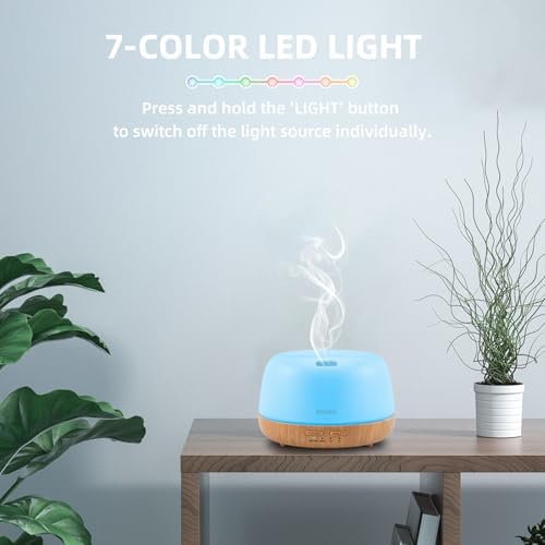 SEEDSEEL 300ML Essential Oil Diffuser with 7-Color LED Lights and Remote Control, Modern Minimalist Design, High-Efficiency Ultrasonic Mist Aromatherapy Diffuser for Home - Image 6
