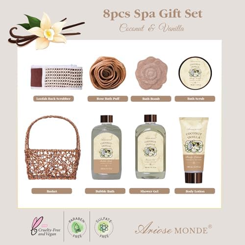 Spa Gift Baskets for Women, 8pcs Coconut Vanilla Bath Gift Set for Women - Image 2