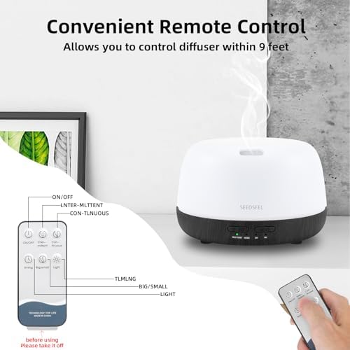 SEEDSEEL 300ML Essential Oil Diffuser with Remote Control, Aromatherapy Diffuser with 7-Color Changing LED Light for Small Rooms, Bedroom, and Home - Image 7
