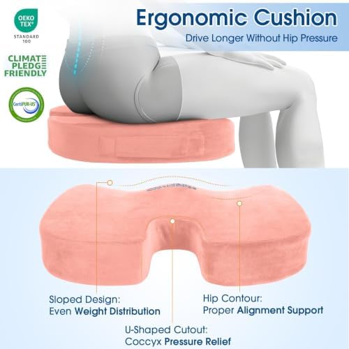 CloudBliss Ergonomic Seat Cushion & Lumbar Support Pillow Set, Pink, XL - Image 6