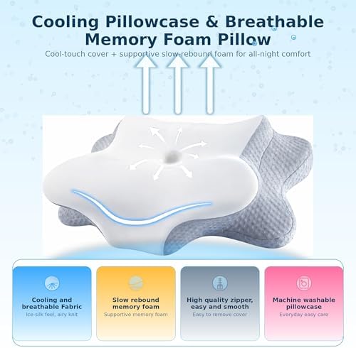 Cervical Neck Pillow - Memory Foam Pillow for Pain Relief Sleeping, Ergonomic Neck Support Contour Pillows for Side Back Stomach Sleepers,Orthopedic Breathable Pillowcase (Grey White) - Image 6
