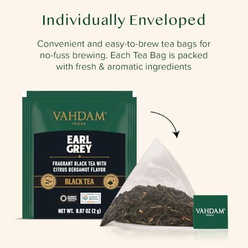 VAHDAM, Earl Grey Citrus Tea (15 Pyramid Tea Bags) 100% Natural Long Leaf Earl Grey Tea Bags | Aromatic & Delicious, Black Tea Bags Blended with Natural Bergamot | Brew as Hot/Iced Tea Bags - Image 5