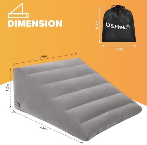 USHMA Inflatable Wedge Pillow for Traveling, 12 Inch Travel Bed Wedge for Headboard Triangle Pillow, Travel Wedge Pillow for Sleeping, Acid Reflux Relief, After Surgery, Back Pain Relief - Image 7