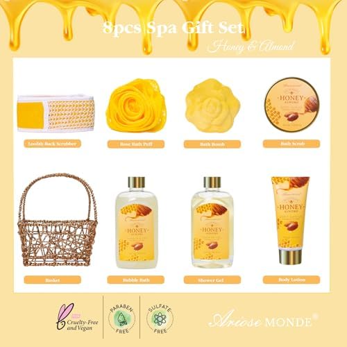 Birthday Gifts for Women, Honey Almond Spa Gift Baskets Bath Set for Women - Image 2