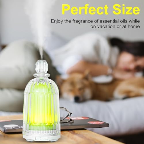 120ml Glass Essential Oil Diffuser, Ultrasonic Aroma Diffuser Glass Cover & Plastic Reservoir with Auto Shut-Off, 7 Colors LED Light for Home, Bedroom, Office, Yoga(White Base) - Image 6