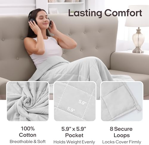 ZonLi Weighted Blanket for Adults (100% Cotton, 60"x80", 20lbs, Light Grey) - Image 6
