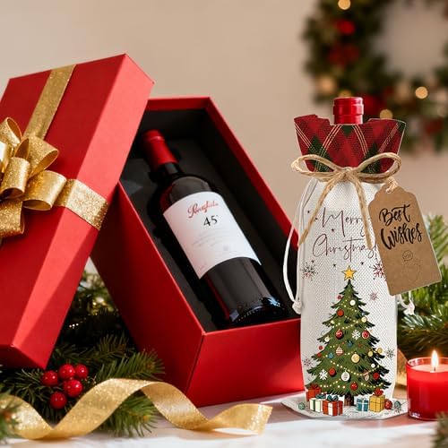 1Pcs Christmas Tree Wine Bags Christmas Gift Bag, Wine Bottle Bags Merry Xmas Bottle Covers for Merry Christmas,Holiday Party,Storage with 1Pcs Kraft Blessing Cards and natural jute rope - Image 4