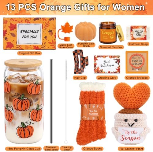 Orange Fall Gifts for Women, Halloween Pumpkin Gifts, Birthday Gift Basket - Image 2