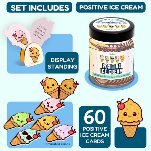 STOFINITY Positive Ice Cream Jar, 60 Affirmation Cards and Wood Stand - Image 2
