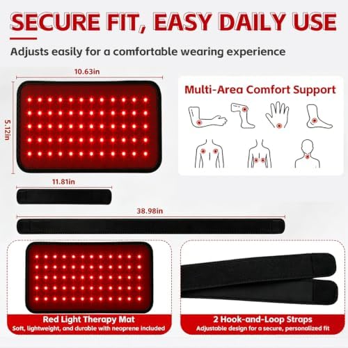 Red Light Therapy Pad for Body, 660nm & 850nm Red Light Therapy Wrap with 60 LED Lights, 5000mAh Rechargeable Battery, Flexible Portable Light Therapy Pad for Back, Knee, Post-Workout Relaxation - Image 6