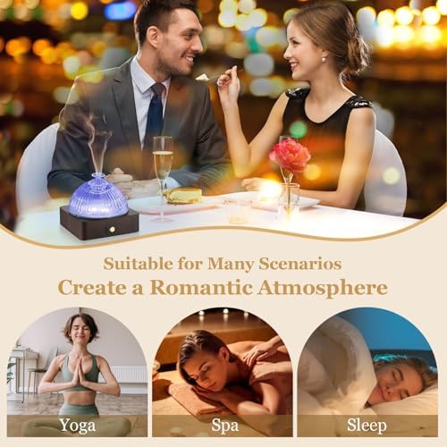 Lecdura Glass Essential Oil Diffuser with Glass Reservoir & WoodBase, 200ml Ultrasonic Lock Color Timer Auto-Off 7 Color Light Aroma Glass Dome Diffuser for Home Office Bedroom Yoga - Dark Brown - Image 7