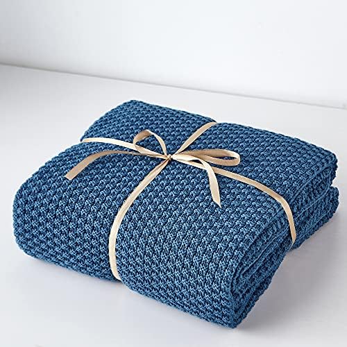Longhui bedding 100% Cotton Knitted Throw Blanket – Blue, Soft & Cozy, Machine Washable, 60"x80" – Perfect for Living Room, Couch, Sofa, Bed or Travel - Image 7