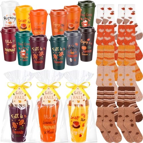 Glitopper 12 Sets/ 49 Pcs Fall Gifts Bulk for Women, Coffee Cups and Socks by Glitopper