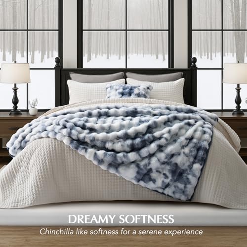 EverGrace Faux Rabbit Fur Bubble Throw Blanket, 60"x80", Cloud Blue - Image 6