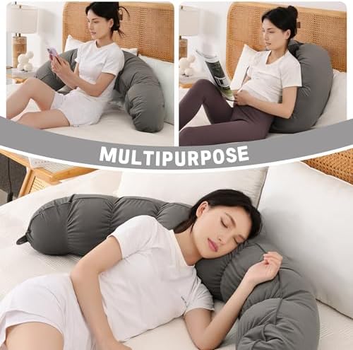 Peallow(Pat. Pend) – Long Round Body Pillow for Adults, Bolster Pillow for Sleeping, Soft and Supportive Pillow for Sleeping & Lumbar Support (Urban Grey, 59") - Image 6