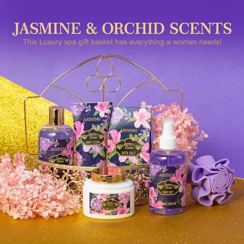 Bath and Body orchid Jasmine Purple Gift Set, 7pc Gift Basket for Women Mom - Image 4