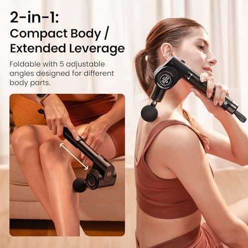 NAPRE Foldable Massage Gun Deep Tissue with 5 Adjustable Angles,Handheld Percussion Back Massager for Muscle/Neck/Body Pain Relief with Long Extension Handle,32-Speeds,6 Heads,with Case - Image 2
