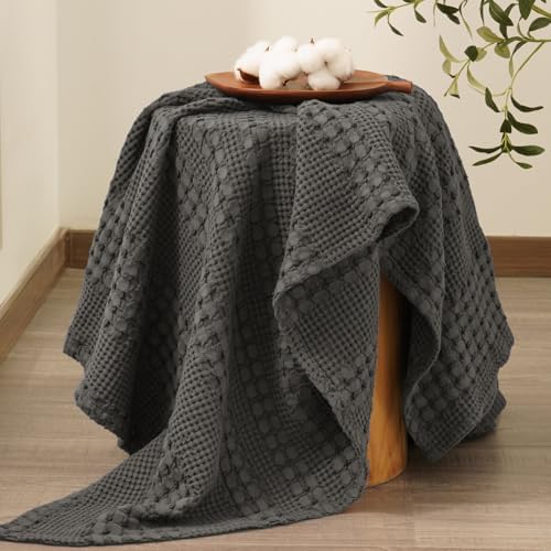PHF Lightweight 100% Cotton Waffle Throw Blanket for Couch, Charcoal Grey - Image 6