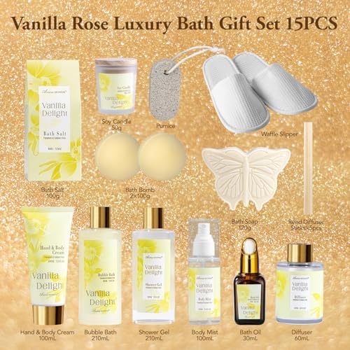 Spa Gifts for Women, 15Pcs Vanilla Rose Women Spa Gift Baskets - Image 2