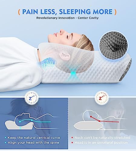 Osteo Cervical Pillow for Neck Pain Relief, Hollow Design Odorless Memory Foam Pillows with Cooling Case, Adjustable Orthopedic Bed Pillow for Sleeping, Support for Side Back Sleepers - Image 2