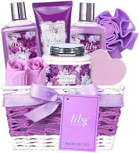 9Pcs Luxurious Lavender Lilac Spa Kit Bath Set - Spa Gift Baskets for Women by LILYROY