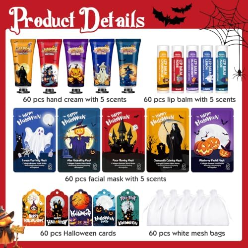 60 Pack Bulk Halloween Facial Mask, Hand Cream & Lip Balm, Halloween Gifts - Image 2