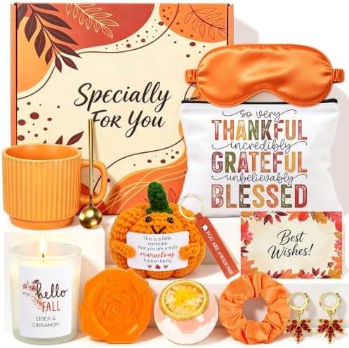 Fall Gifts Baskets for Women, Orange Relaxing Spa Gift for Thanksgiving by Soyminer