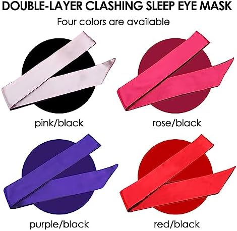 FRESHME Satin Sleep Eye Mask - Comfortable Eye Blindfold for Sleeping Women Men Valentine's Day Gift Soft Adjustable Breathable Eye Mask Side Sleeper Night Travel Pure Black and Pink 160cm/63in - Image 7
