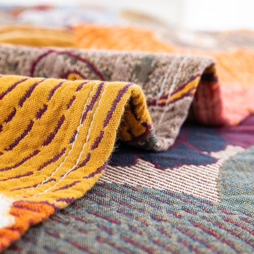 100% Muslin Cotton Throw Blanket for Bed Couch Chair, Floral Persimmon Printed Colorful Retro Quilt Ultra Soft Reversible Gauze Blanket for All Season, 80"x90" - Image 6