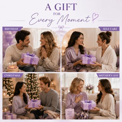 Lavender Massage Oil Gift Set for Massage Therapy - Relaxing Body Massage Oil with Botanical Oils, Includes 2 Bath Salts & 2 Aromatherapy Candles for Home Spa - Image 6