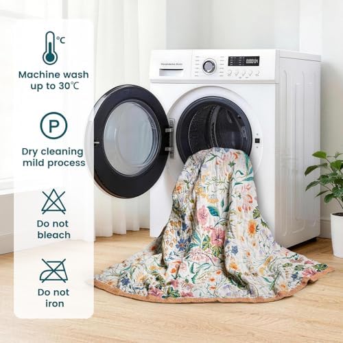 MSGKV Boho Throw Blanket 60"x80" Cotton Floral Blanket for Couch Bed Decor - Image 6