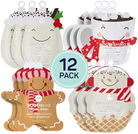 SpaLife Beauty Holiday Treats Christmas Face Mask Bundle | Korean Facial Mask | Hydrating, Soothing and Moisturizing Sheet Mask Set | Gifts & Stocking Stuffers for Women | 12 Pack by SpaLife