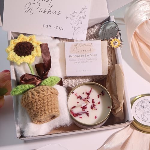 Birthday Gifts for Women Self Care Spa Gift Basket Crochet Sunflower Scented Candle Handmade Soap Get Well Soon Thinking of You Gifts for Mom Sister Friend Teacher Wife Her Relaxation Care Package - Image 7